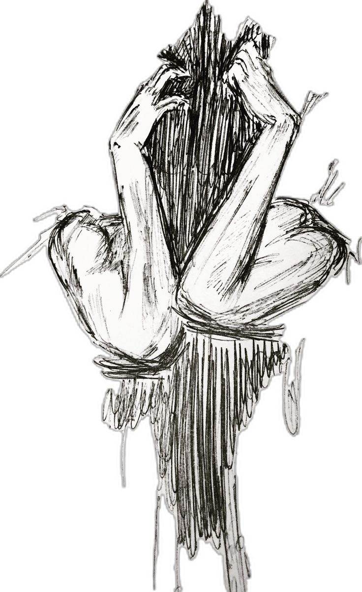 a drawing of a woman sitting in a chair with her hands on her head and legs crossed