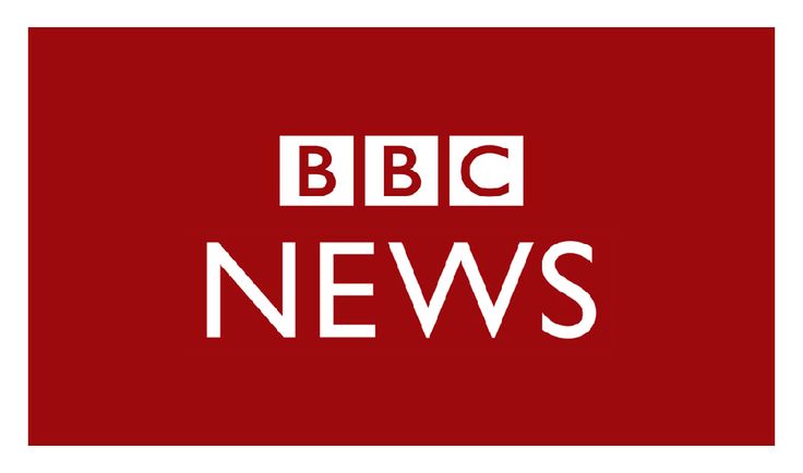 the bbc news logo is shown in white on a red background with black and white letters