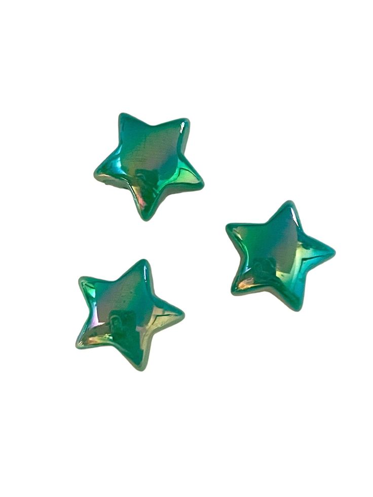 three shiny green stars on a white background