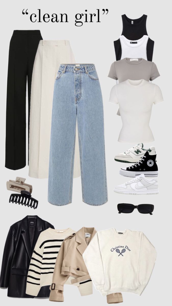 “clean girl” capsule wardrobe idea inspiration part 1 Capsule Wardrobe Casual, Fashion Capsule Wardrobe, Clothes And Shoes, Everyday Fashion Outfits, Casual Day Outfits, Wardrobe Outfits, Easy Trendy Outfits, Looks Chic, Cute Everyday Outfits