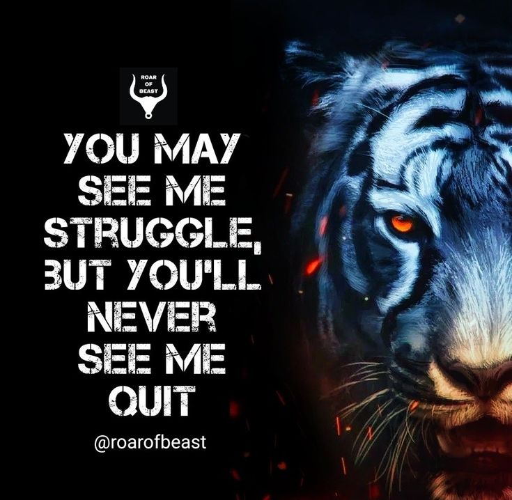 a tiger with the words you may see me struggle but you'll never see me out