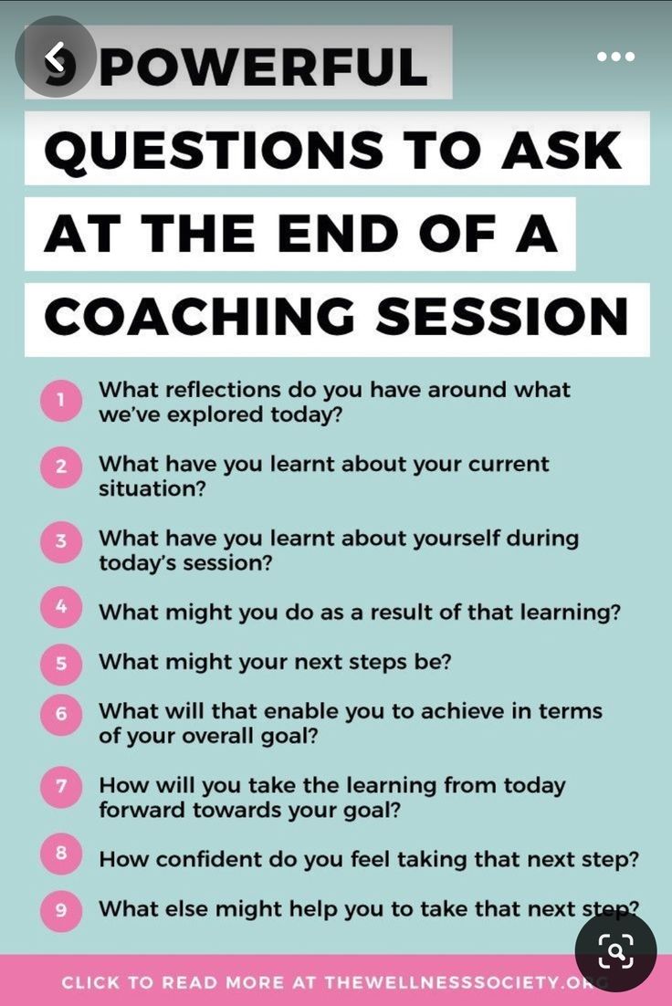 a poster with the words powerful questions to ask at the end of a coaching session