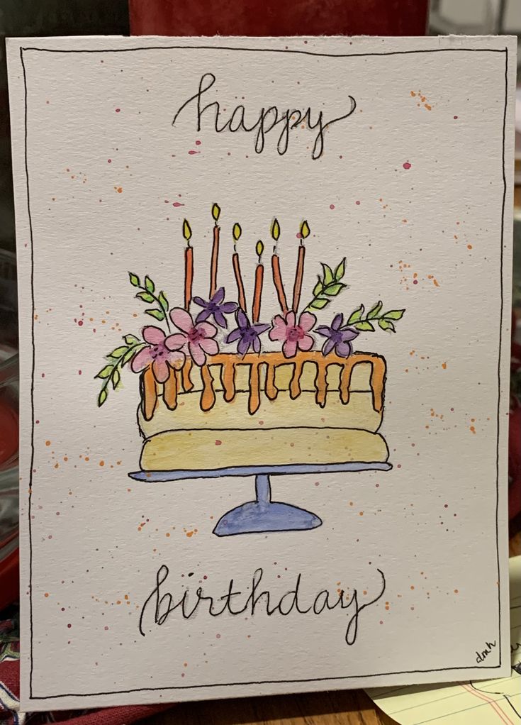 a birthday card with a cake and candles on it