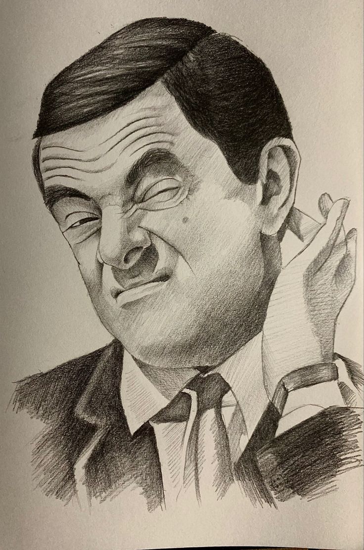 a pencil drawing of a man making a face with his hands and mouth wide open