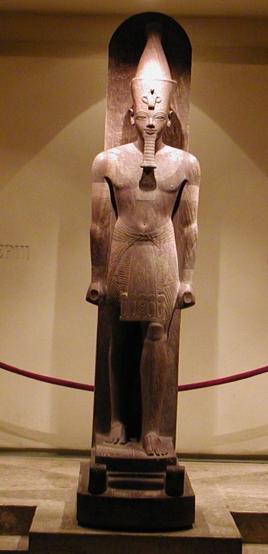 an egyptian statue is displayed in a museum