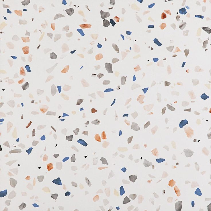 an abstract painting with different colors and shapes on white paper, including blue, gray, orange