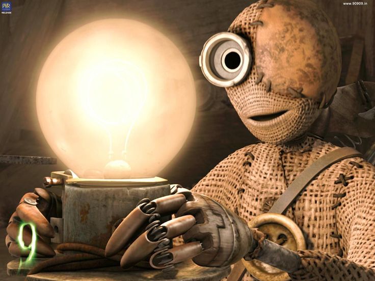 an animated character holding a light bulb in front of a table with gloves on it