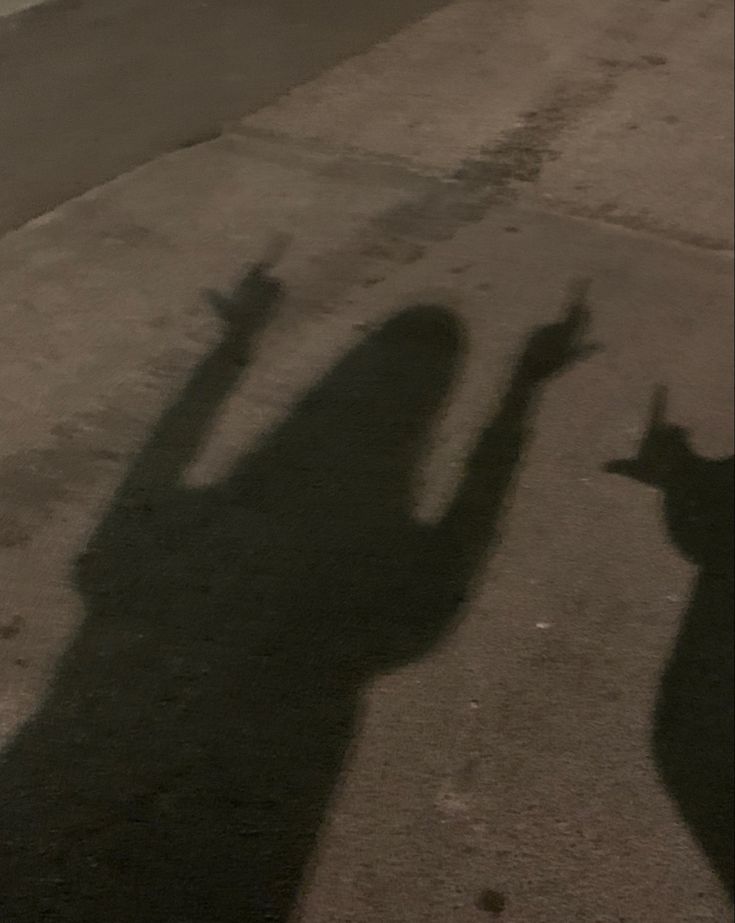 the shadow of two people holding their hands up