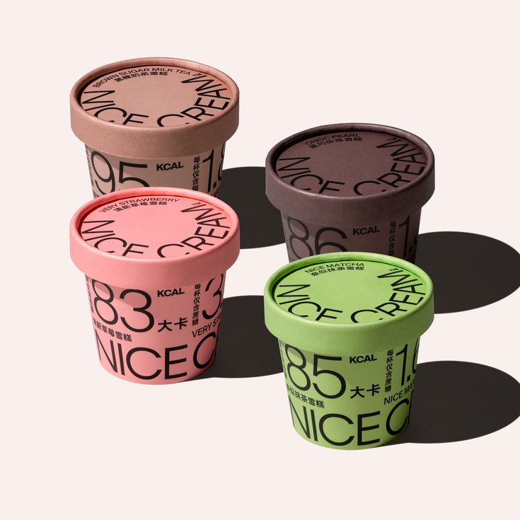 four ice cream cups with numbers on them