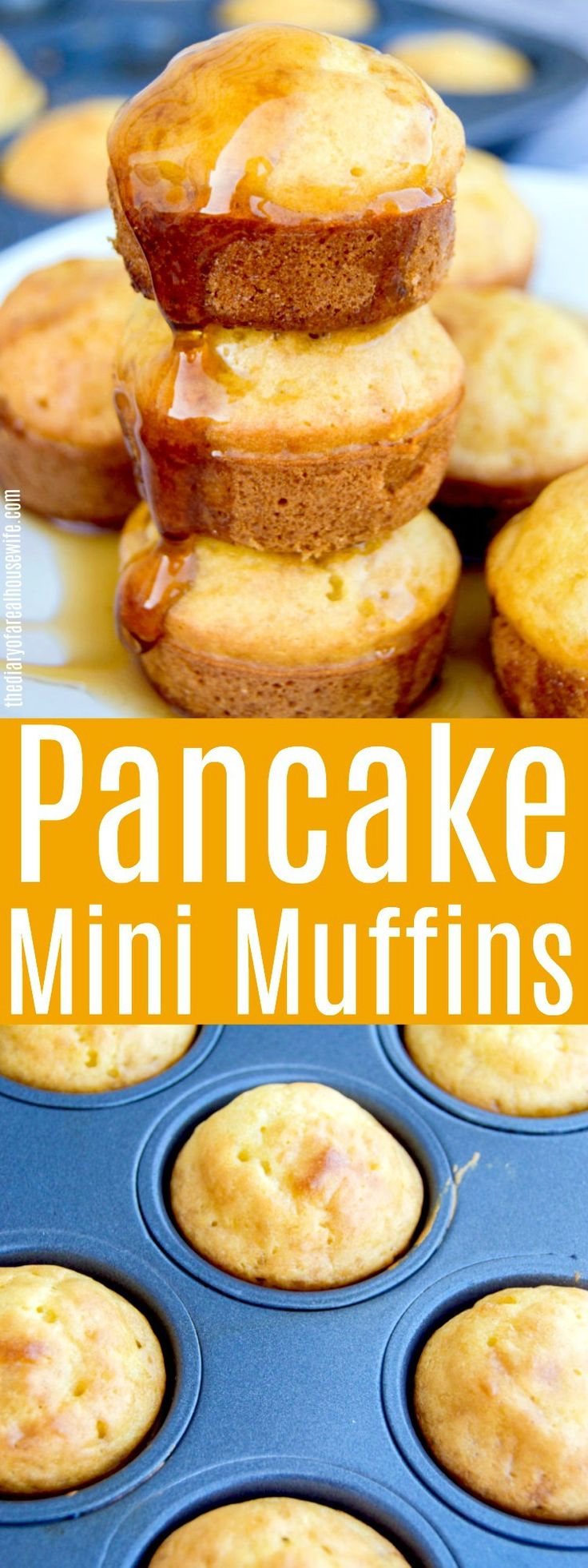 mini muffins stacked on top of each other in a pan with the title overlay