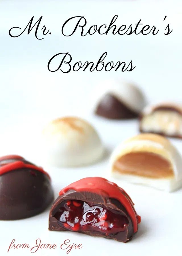 some chocolates are sitting next to each other on a white surface with the words mr rocheter's bonbons