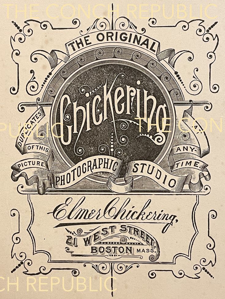 an old advertisement for a photographer's studio, with the words chickering on it