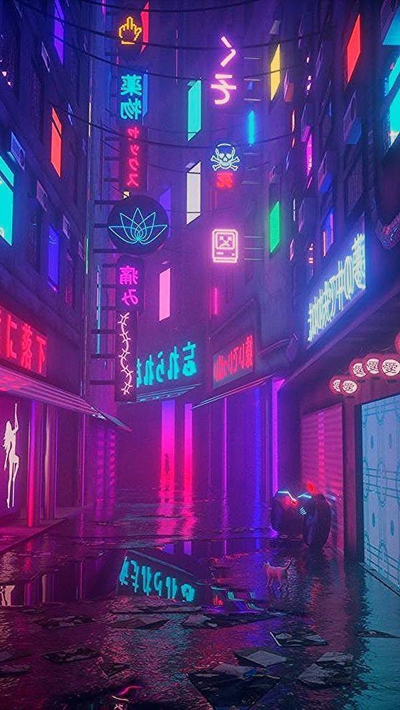 an image of neon lights in the city