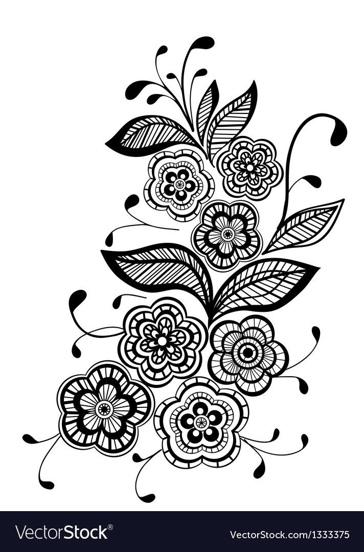 a black and white drawing of flowers on a white background