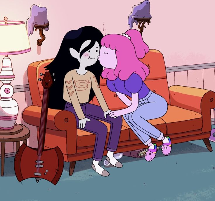 two cartoon characters sitting on a couch in a living room