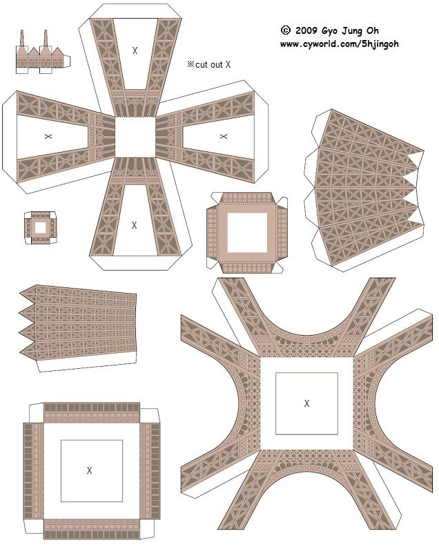 paper model of the eiffel tower, with instructions to make it look like it is