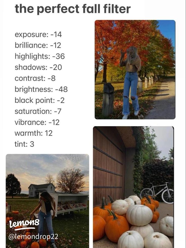 an image of a woman standing in front of pumpkins with the caption's description below