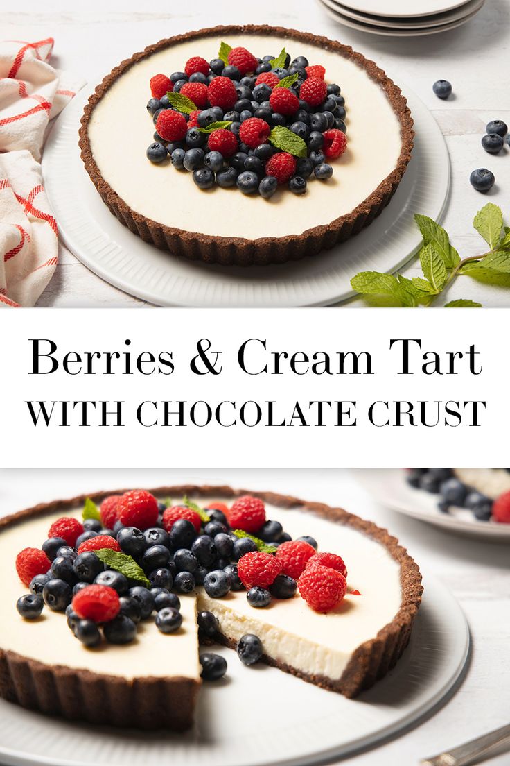 berries and cream tart with chocolate crust is an easy dessert to make at home