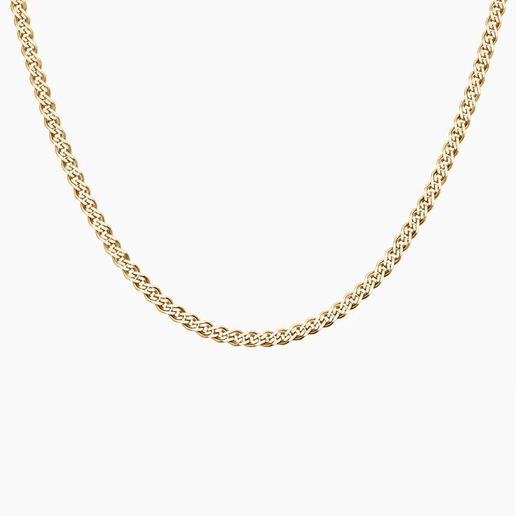 Blake 18 in. Double Curb Chain Necklace - 14K Yellow Gold. Lustrous links overlap in this timeless yet modern chain design that's easily stacked and ready to become your forever staple style. Modern Necklace With Solid Cuban Link Construction, Modern 14k Gold Chain Link Necklace, 14k Gold Cuban Link Chain Necklace, Classic Yellow Gold Cuban Link Necklace With Solid Construction, Classic 14k Gold Cuban Link Necklace With Oval Links, Classic 14k Gold Oval Link Cuban Necklace, Yellow Gold Tarnish-resistant Cuban Link Necklace, Tarnish-resistant Yellow Gold Cuban Link Necklace, Classic Cuban Link Necklace, Tarnish Resistant