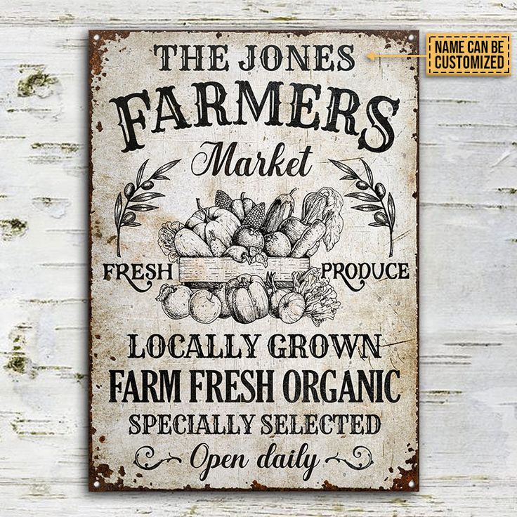 the jones farmers market sign is displayed on a white wooden background with an aged look