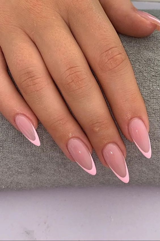 French In Color Nails, Basic Nails Acrylic Simple Almond, Medium Almond Nails Designs French Tip, Almond French Tip Gel Nails, Simple Almond French Tip Nails, Simple Medium Almond Nails, Nails Acrylic Inspo Medium, Cute Simple Nails Natural, Almond French Tip Ideas