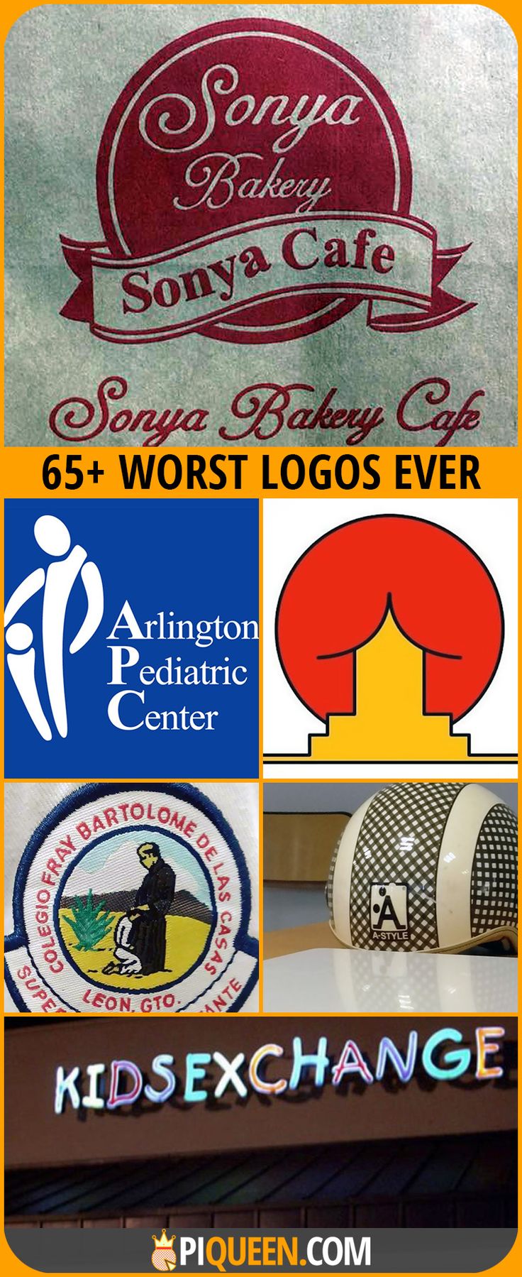 the logo for six worst logos ever, including children's pediatric center and kids's exchange