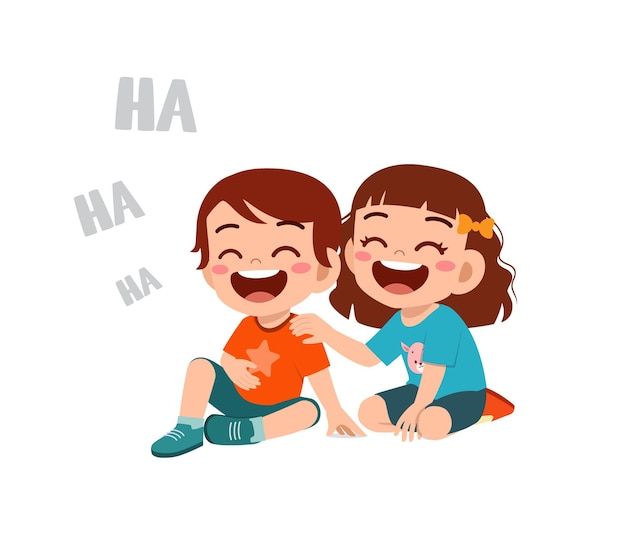 Garotinho fofo rindo junto com um amigo | Premium Vector #Freepik #vector #menino #criancas-alegres #menino-feliz #menino-menina Laughing Illustration, Laugh Cartoon, Smile Illustration, Laugh Together, Smile Drawing, Friends Illustration, Friend Cartoon, Kids Vector, Kids Laughing