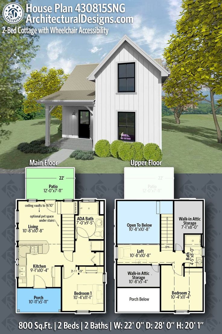 two story house plan with 3 bedroom and 2 bathrooms in the front, an open floor plan