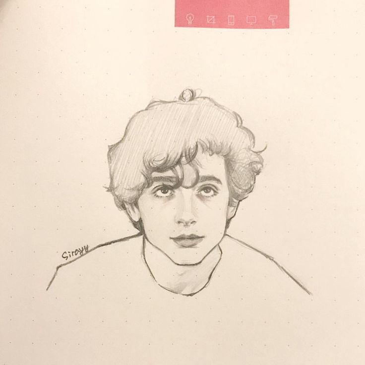 a drawing of a young man with curly hair