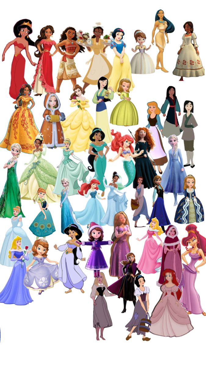 the disney princesses are all dressed up in their dresses