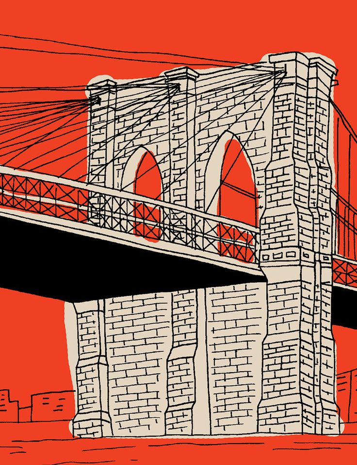 an orange and black drawing of a bridge