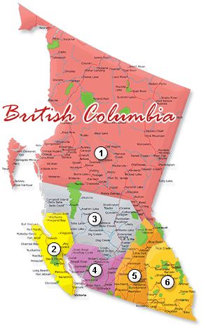 the british columbia region map with all its capital and major cities on it's borders