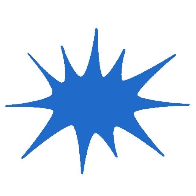 a blue starburst on a white background