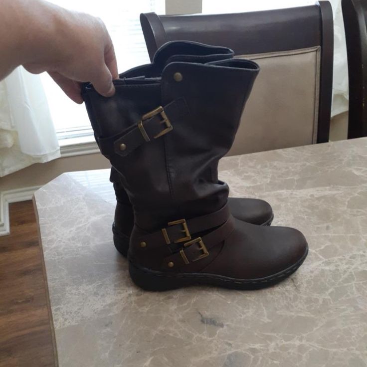 Brand New Never Worn Still In Box Black Buckle Boots, Buckle Boots, Moto Boots, Black And Brown, Size 7, Buckle, Women Shoes, Brand New, Boots