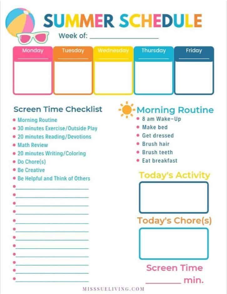 a printable summer schedule for kids with the words,'it's time to check