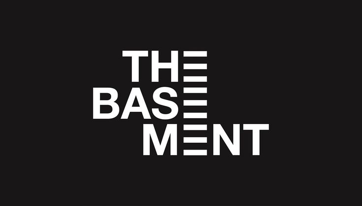 the base ment logo on a black and white square paper with words below it