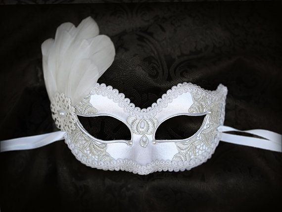 White Embroidery Masquerade Mask With Feathers White Lace Elegant White Masquerade Mask For Carnival, Elegant White Masquerade Mask For Mardi Gras, White Formal Masquerade Mask For Carnival, White Masquerade Masks And Prosthetics For Mardi Gras, White Carnival Eye Mask, White Mardi Gras Masquerade Masks And Prosthetics, White Masks And Prosthetics For Mardi Gras Masquerade, White Eye Mask For Costume Party, Elegant White Masquerade Mask For Weddings