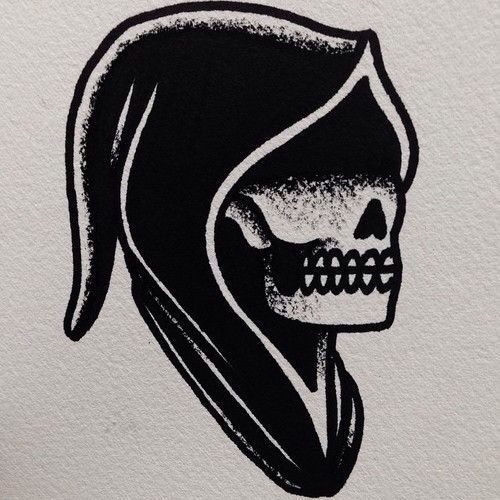 a drawing of a skull wearing a helmet