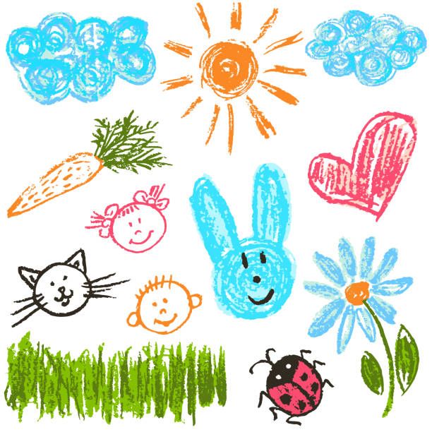 children's hand drawn pictures of animals and flowers