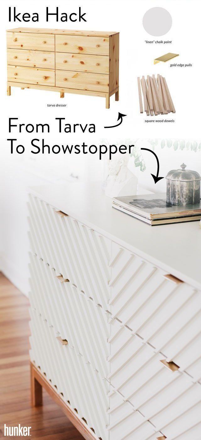 the ikea hack from tarava to showstopper is shown in white and wood