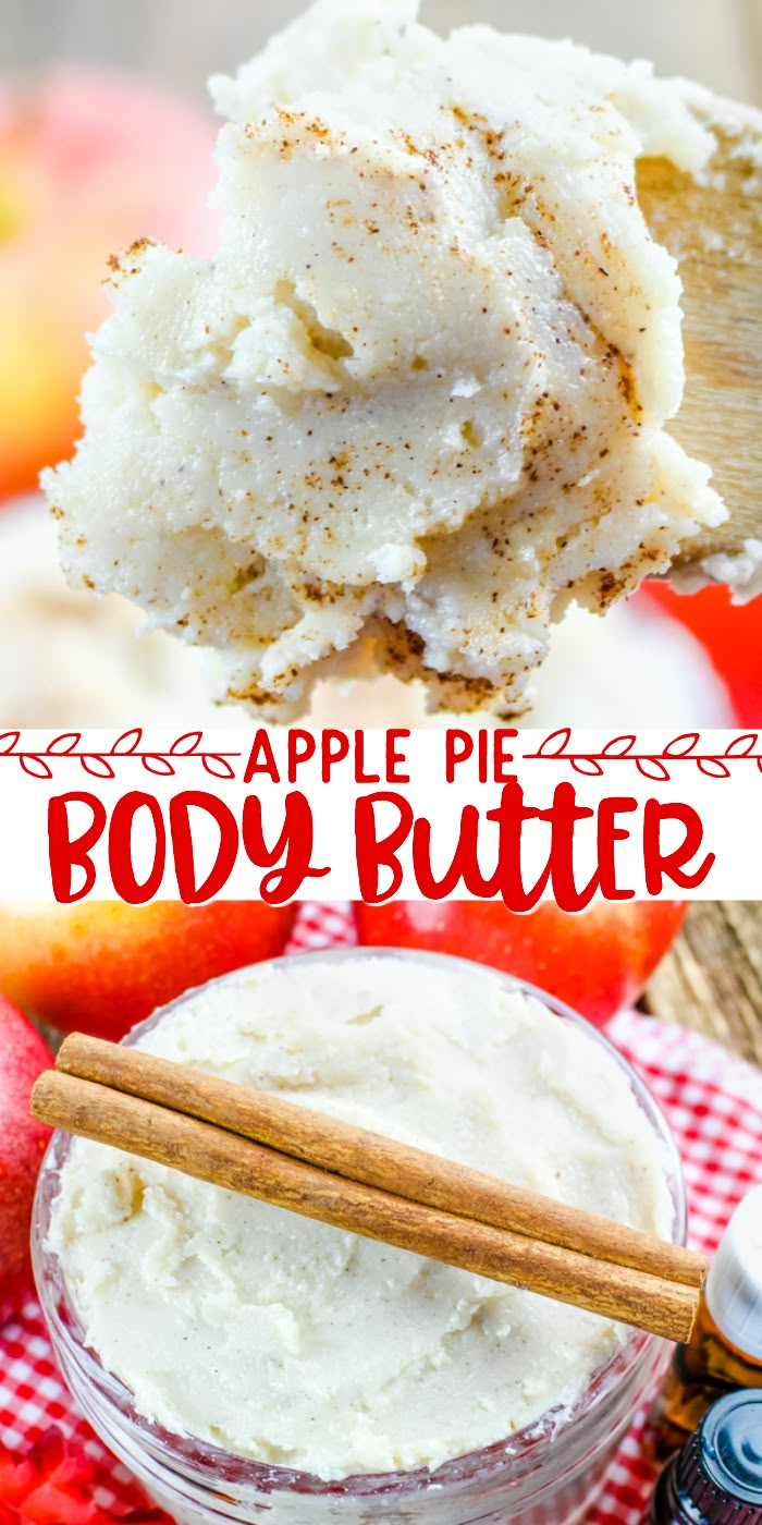 If you've ever wanted to try to make your own homemade body butter, this Apple Pie Body Butter is a great way to start. Plus you'll smell REALLY good. Homemade body butter recipes are really easy to make and I think you'll really enjoy making it and using it as a substitute for body lotion. #bodybutter #bodybutters #DIY #applepie #applespice via @simplymommy Diy Apple Pie, Body Butter Recipe Homemade, Diy Body Butter Recipes, Diy Sugar Scrub Recipe, Diy Apple, Homemade Body Butter, Lotion Recipe, Diy Body Butter, Body Scrub Recipe