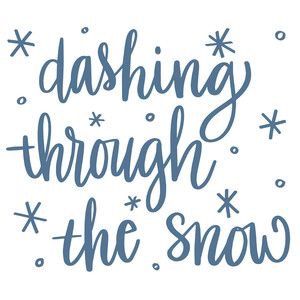 the words dashing through the snow are drawn in blue ink