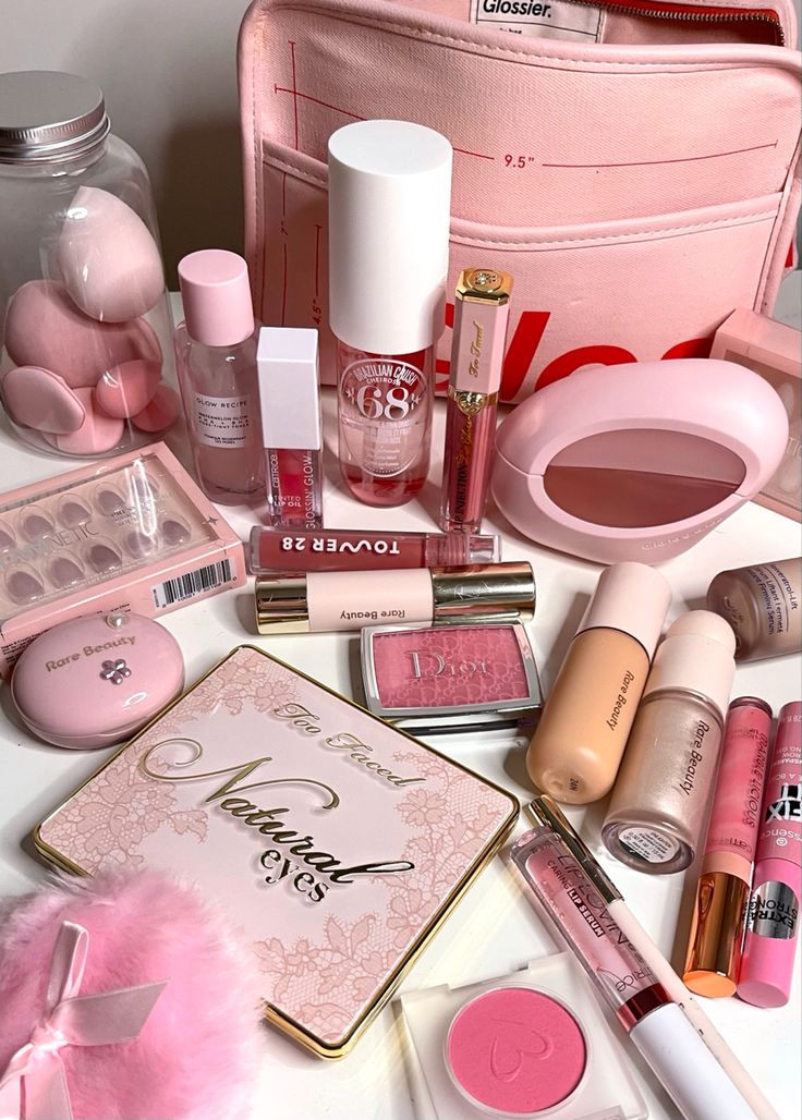 pink makeup, pink makeup aesthetic, aesthetic makeup, girly makeup, too faced, rare beauty, dior beauty, skincare, aesthetic skincare, makeup vanity, sol de janeiro, makeup collection, makeup Makeup Wishlist Ideas, Make Up Astethic, Blush Makeup Products, Pinkish Makeup, Trending Makeup Products, Pink Makeup Aesthetic, Pink Aesthetic Makeup, Pretty Pink Aesthetic, Blush Aesthetic