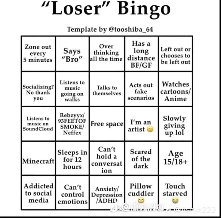 an image of a game board with the words'loser bingo'on it