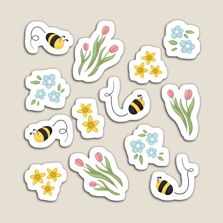 stickers with flowers and bees on them