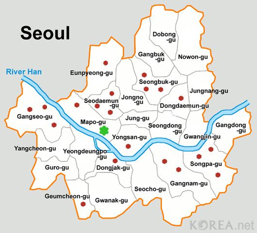 a map of seoul showing the major roads