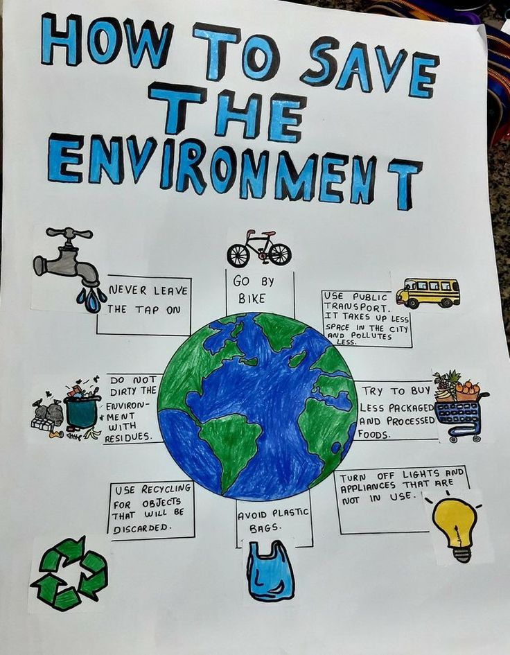 a poster with the words how to save the environment written in blue and green on it