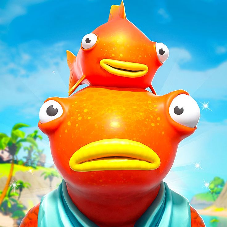 an orange fish with two eyes on it's head is standing in front of a blue sky