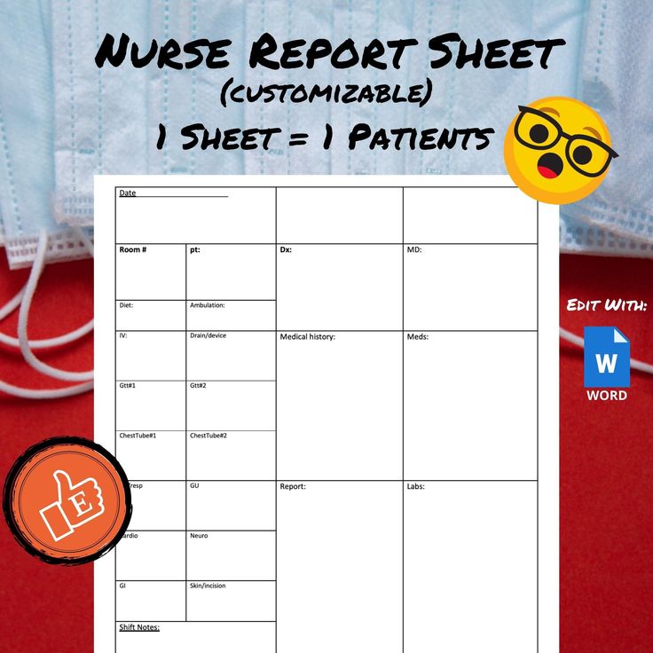 a sheet with the words nurse's report sheet and an emoticive smiley face