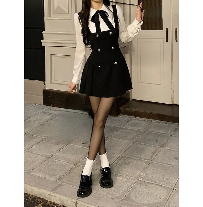 add a touch of dark academia to your wardrobe with our fake two bow short dress. get this unique long sleeve dress now! Korean Fashion Elegant, Y2k Mini Dress, Two Dress, Wanna Recreate, Elegant Dresses Short, Bow Shorts, Short Party Dress, Styling Inspiration, Fashion Elegant